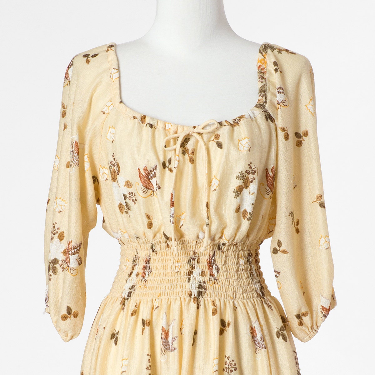 80s Vintage Dress Floral Print Neutral Moths Small Medium