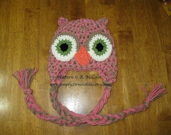 Speckled Owl Hat - Crochet Pattern 20 - Beanie and Earflap Pattern - Newborn to Adult - INSTANT DOWNLOAD
