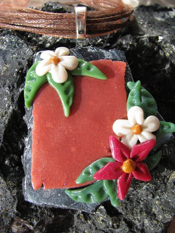 Faux Goldstone Polymer clay pendant "In the Jungle"