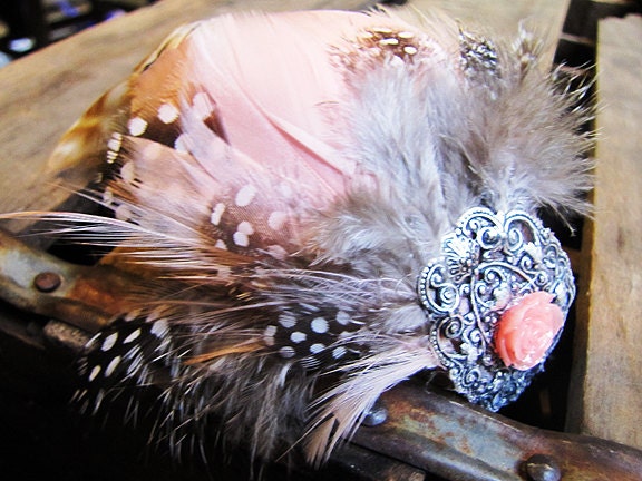 Feather Headband, Fascinator, Headpiece, Peach Feathers, Wedding, Photography Prop, Special Occasion, OOAK