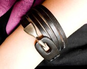 Simple Elegant Punk Black Leather 5 Wraps Bracelet With Silver Clasp
