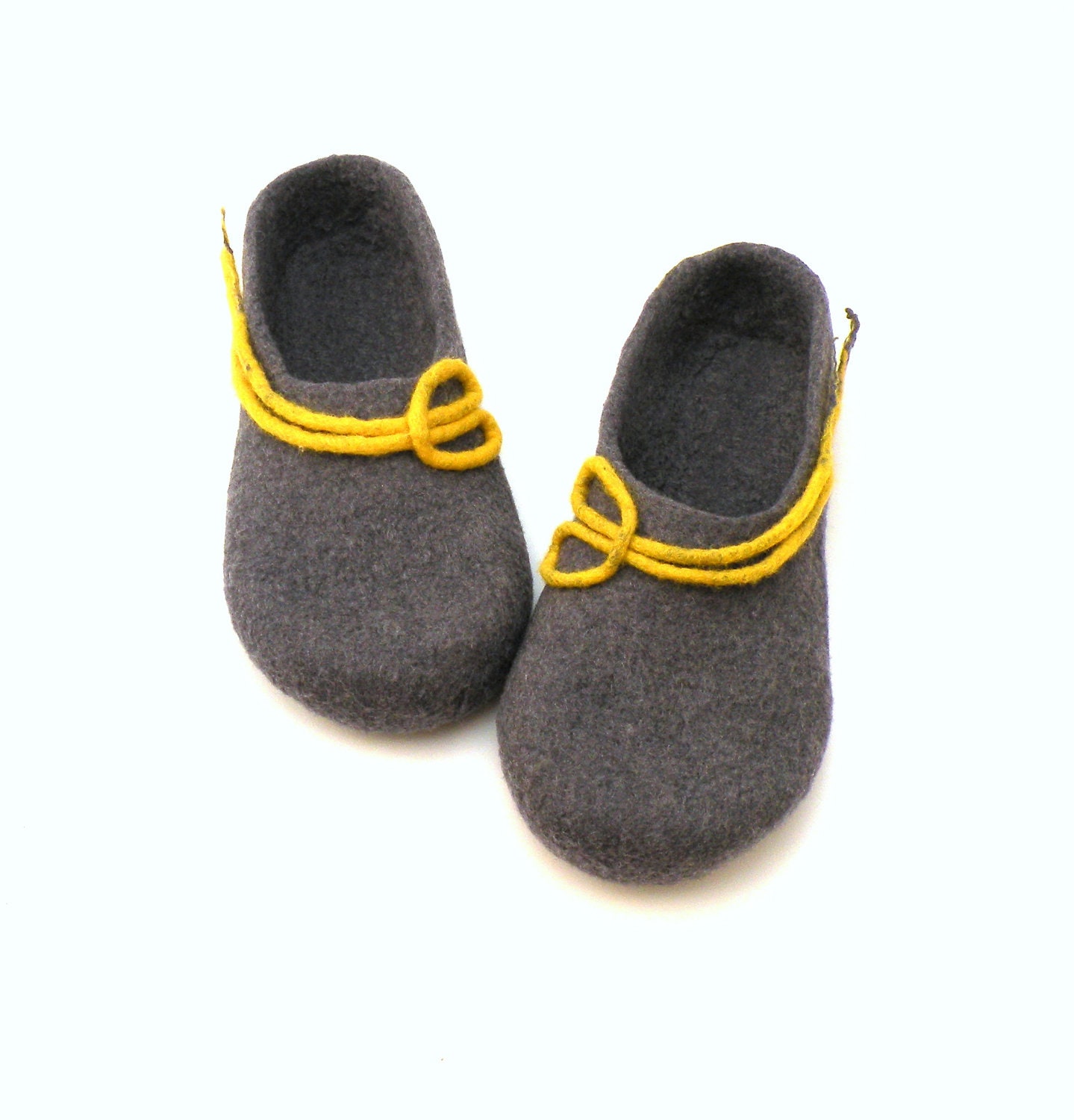 Women felted wool slippers -  handmade wool clogs - grey yellow felt slipper - made to order - autumn winter fashion  - Wedding gift