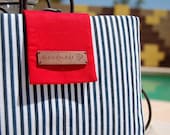 The new iPad cover.Beautiful navy blue iPad1 , iPad2 and iPad 3 case with red  flap and wood label,Tablet cover,Tablet sleeve