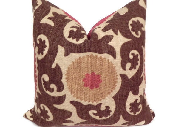 Suzani BOTH SIDES 20X20 Fahri Clove Pillow Cover Designer Home Decor Fabric-Throw Pillow-Accent Pillow-Living Room Pillow-Red