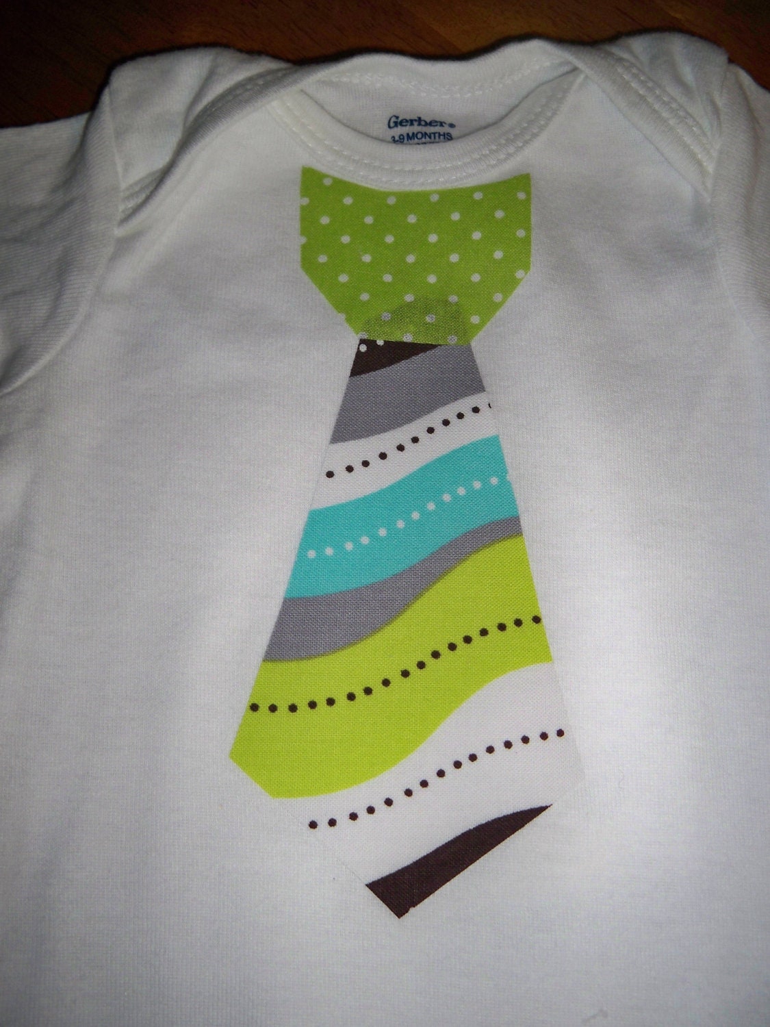 Lime, Teal, Brown Tie Onesie Bodysuit Available in Long Sleeve or Short Sleeve Sizes 0-3, 3-9, 12 or 18 months