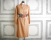 80s tan linen dress / m