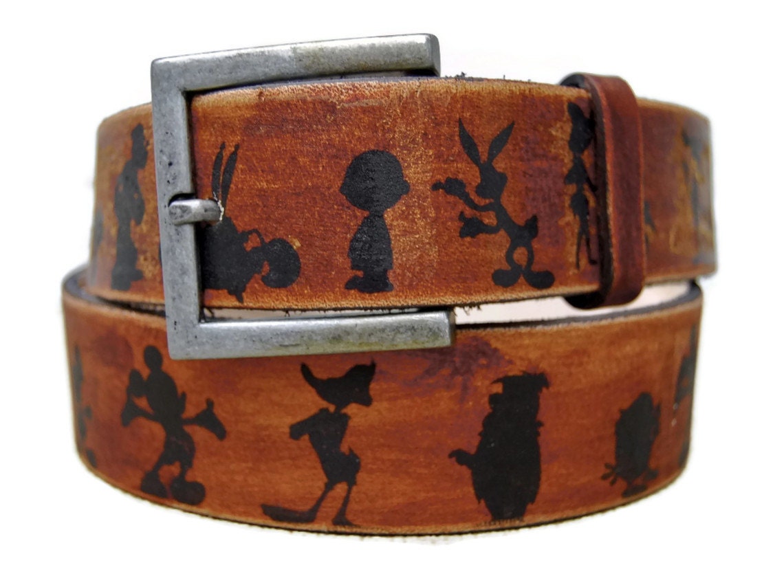 Handmade leather belt - CARTOON SILHOUETTES