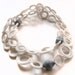 White necklace silk-linen crochet with dusk blue ceramic beads