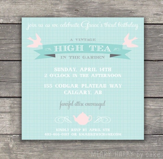 Vintage Tea Party Invitation- "High Tea in the Garden"