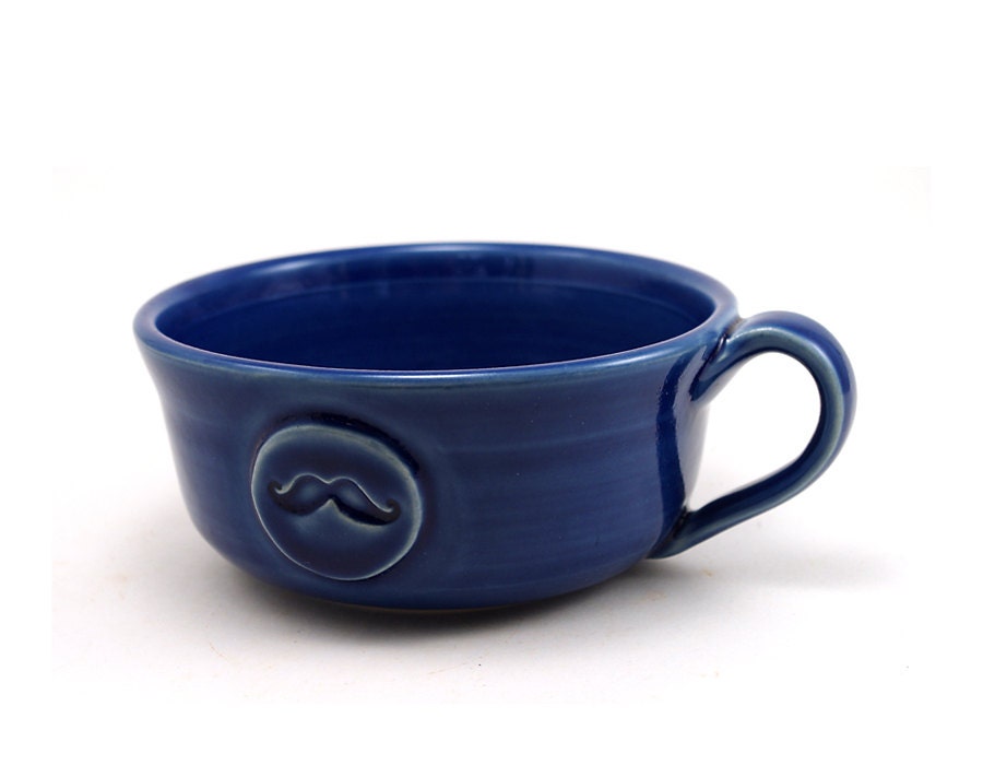 Mustache Mug: Large Blue Mug for Chili, Soup, Cafe au Lait or lots of Coffee.  Great Gift for Men, Fathers Day by MiriHardyPottery