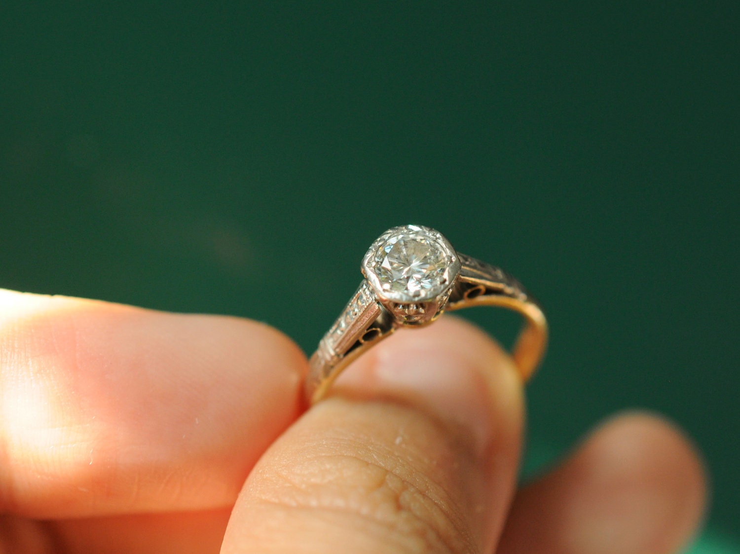 RESERVED /// Art Deco / 1920s platinum and 18k gold diamond ring- 1/2