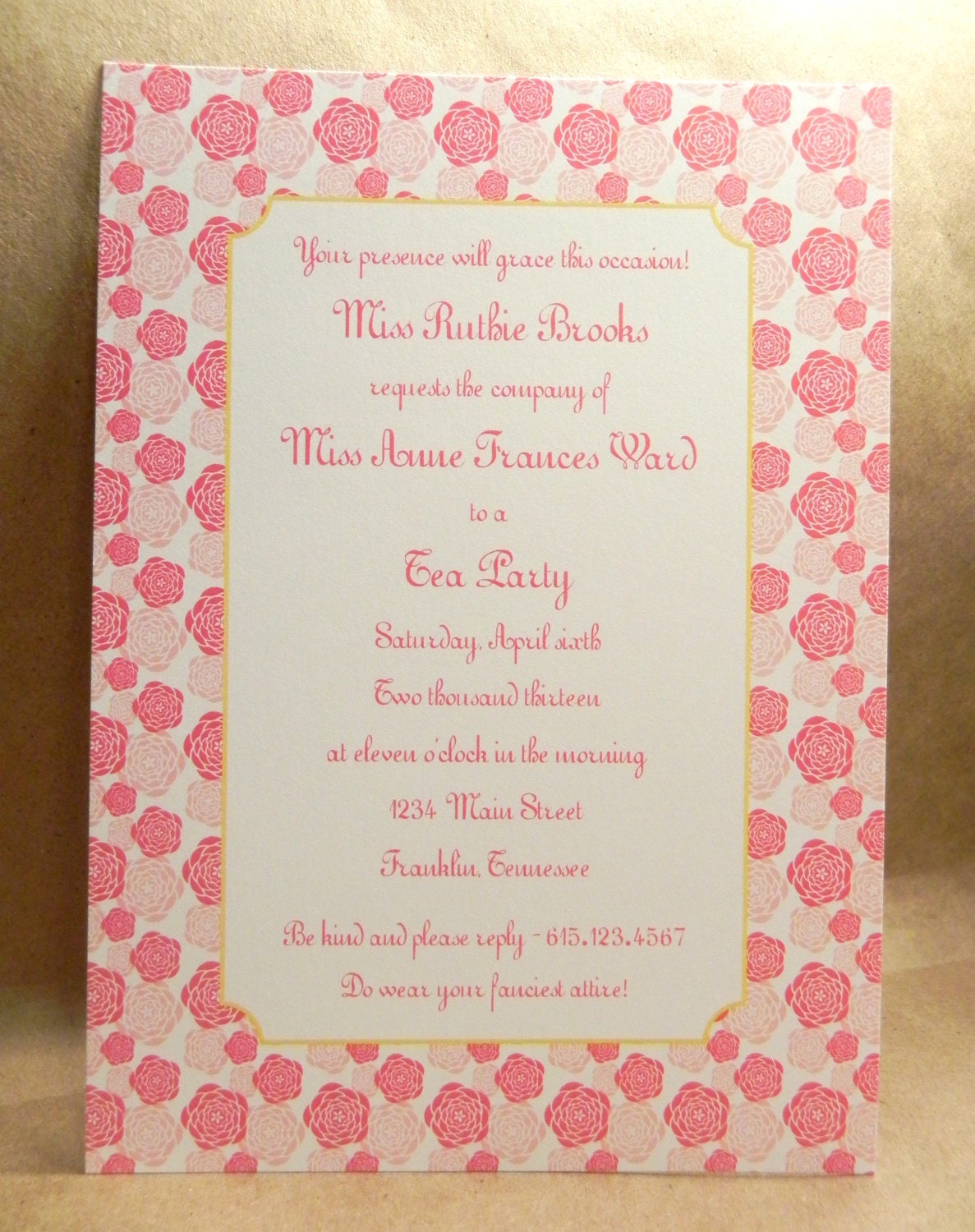 Flowers French Tea Party / Sip and See / Bridal Shower / Birthday / Printed Invitation / Luncheon / Save the Date Custom by Darby Cards
