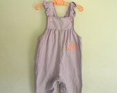 Vintage Girls Overalls, Lavender Cotton, Size 12 Months
