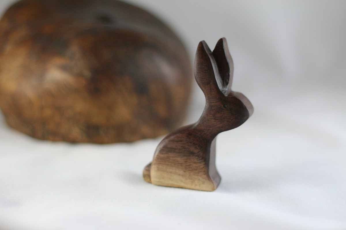Brown Rabbit Wooden Toy - Walnut Wood - Nature Table - Waldorf Animal