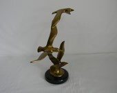 Vintage Brass Seagull Sculpture Figure Black Marble Base Home Decor