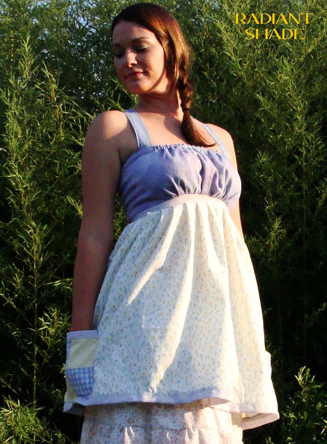 VIOLET apron top hippie patchwork dress top Damsel large bust empire waist pockets hand pleating