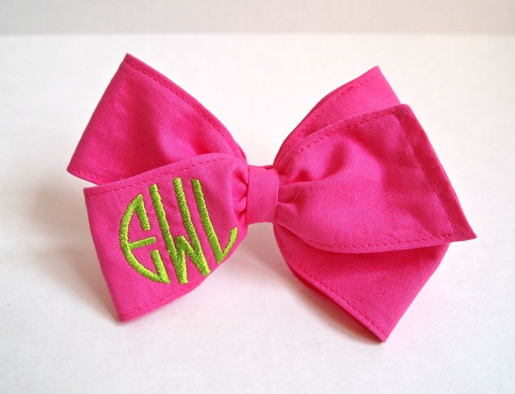Hot Pink Monogrammed Hair Bow