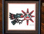 Framed 8 X 8 Giclée Print - Northwest Native Art, Raven Stealing the Sun