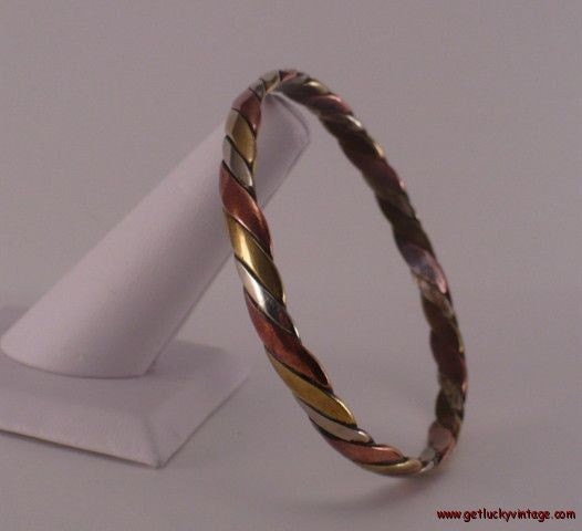 60s Vintage Bangle Bracelet Metal Copper Brass Steel Artisan Made
