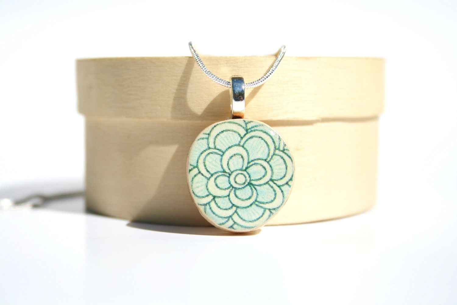 Blue Floral Pendant necklace best friend gift Unique gifts wood gifts floral nature lover gifts circle pendant eco friendly - starlightwoods