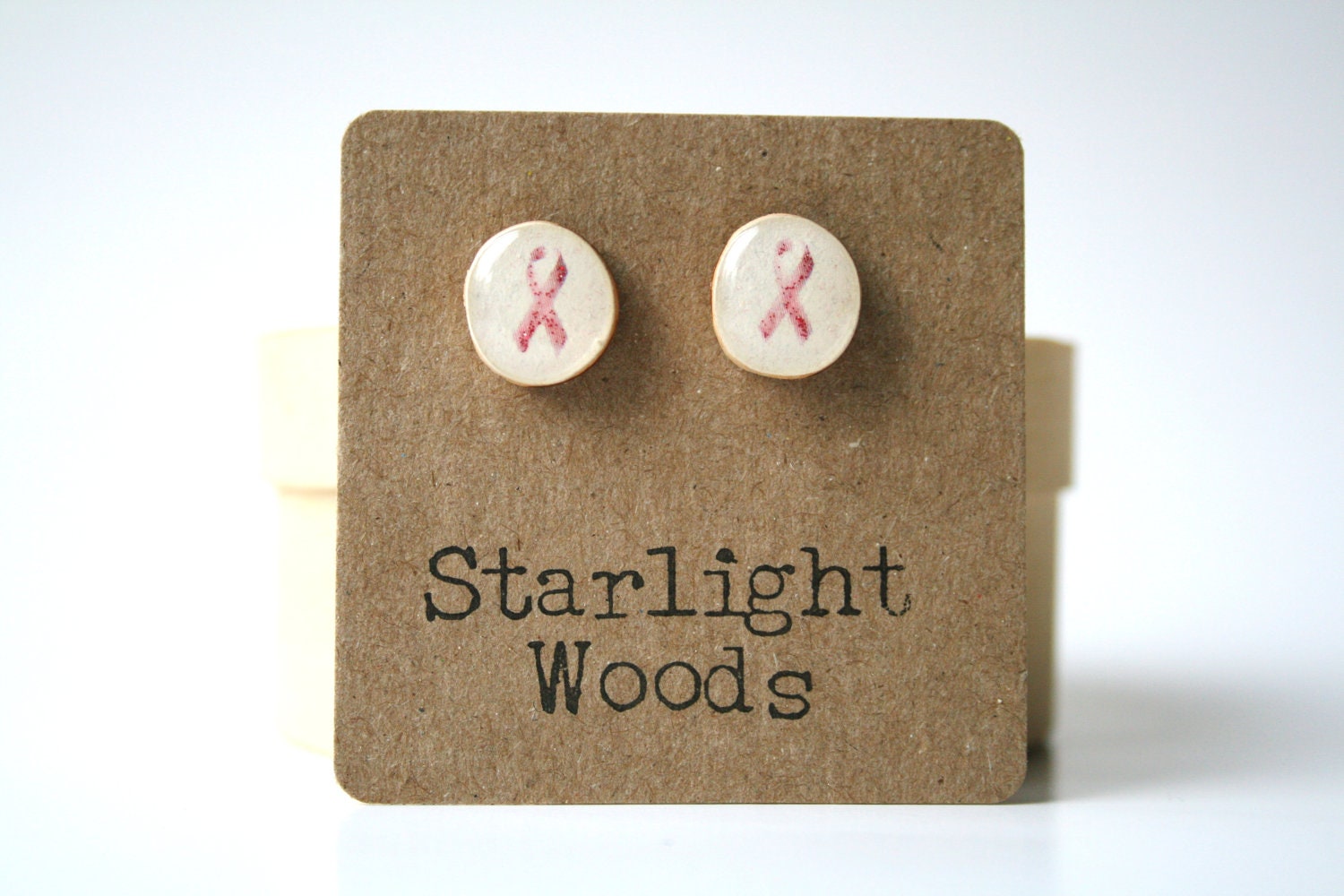 Breast cancer awareness studs post earrings wood earrings BC pink ribbon breast cancer earrings eco friendly unique gift for her