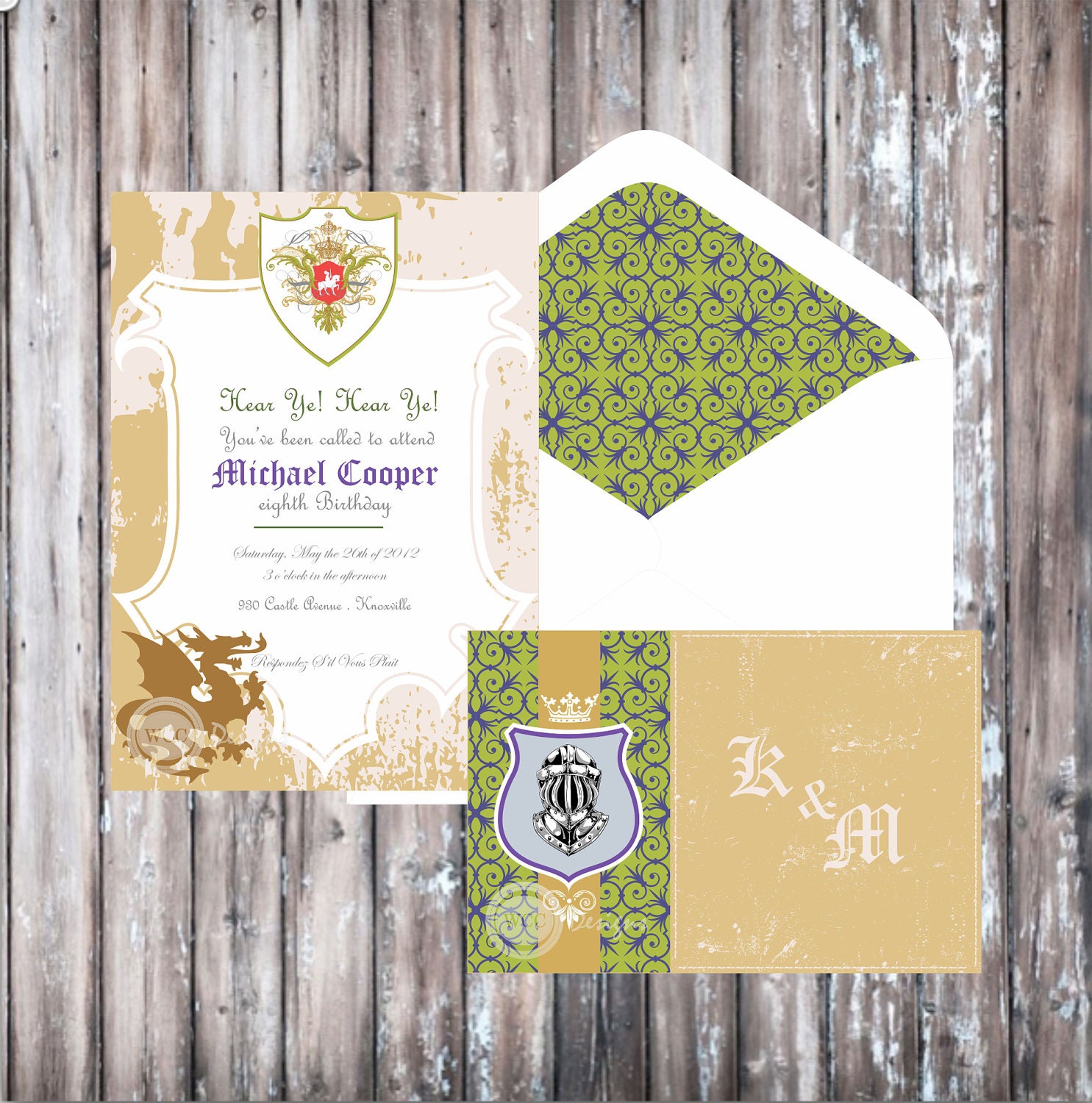 DRAGONS AND KNIGHTS Invitation - Medieval Invitation - Purple and Green Invitation - Boys Party Il_570xn