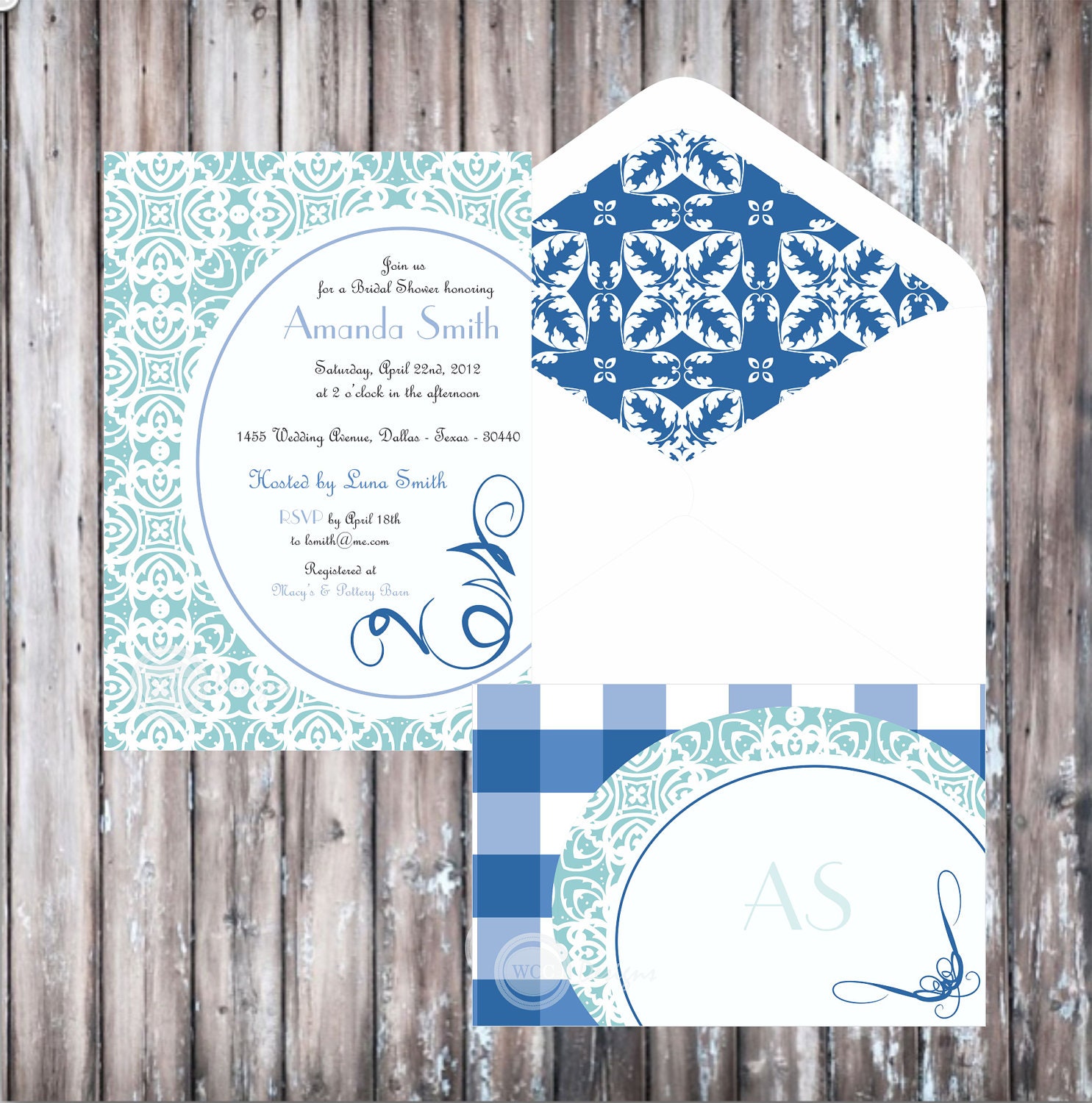 BLUE AND WHITE Bridal Shower Invitation - Blue and White Party Invitation - Vintage Invitation Il_570xn