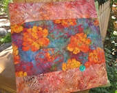 14" x 14" PILLOW COVER - Peaceful Fiery Orange Flower Garden Nature Fine Cotton Batiks