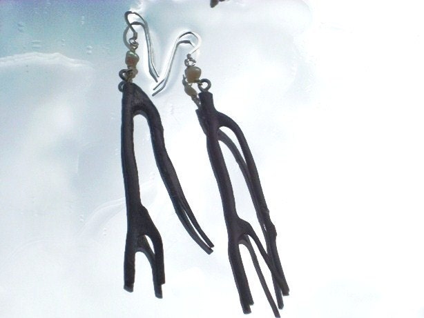 Black Elk Horn-Coral Earrings