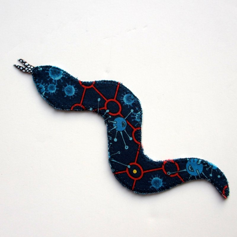Snake Bookmark, Blue Fabric Bookmark, Stocking Stuffer