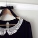 womans clothing large shirt blouse top lace collar black vintage white sheer sleeves