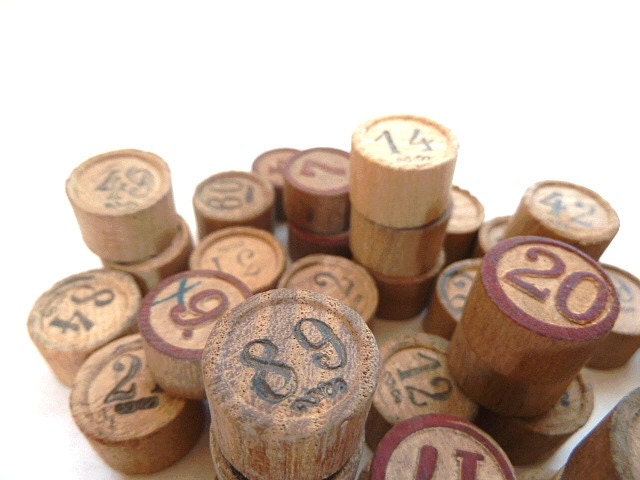 Antique French wooden lottery numbers. Loto . Supplies. Autumn .Fall