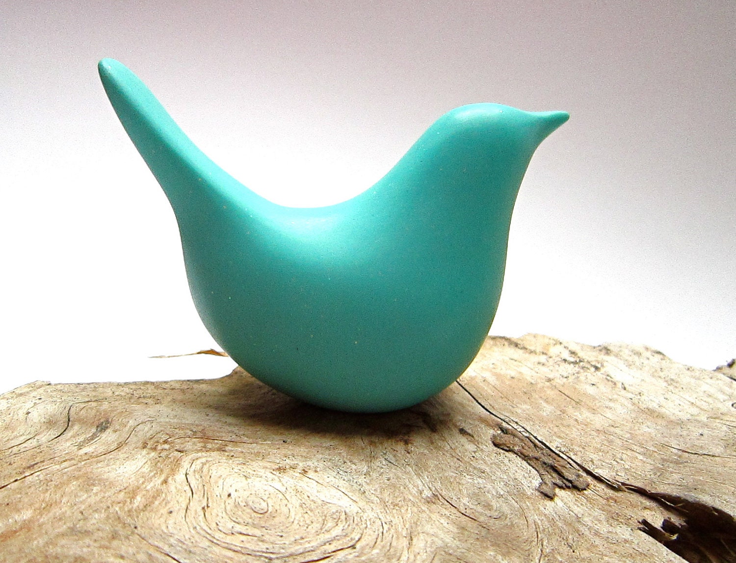 Handmade bird wren seafoam sparking blue green polymer clay sculpture decoration