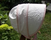 Peekaboo Bonnet--Baby--3-6 month--White embroidery--flowers and leaves