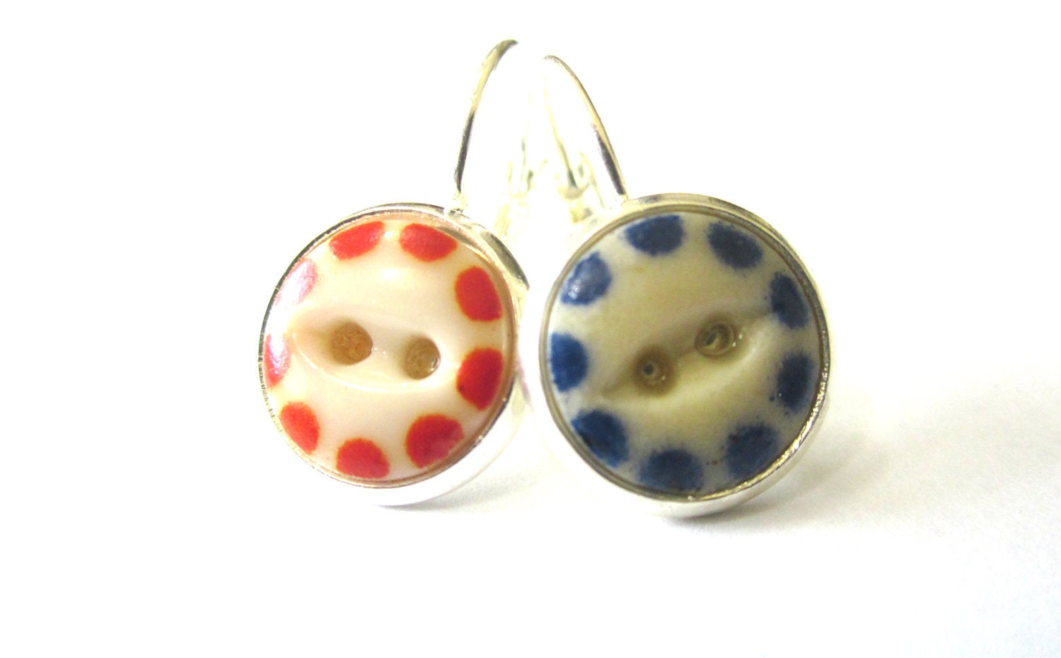 BOISE STATE antique button earrings, 1800s buttons. Go BRONCOS