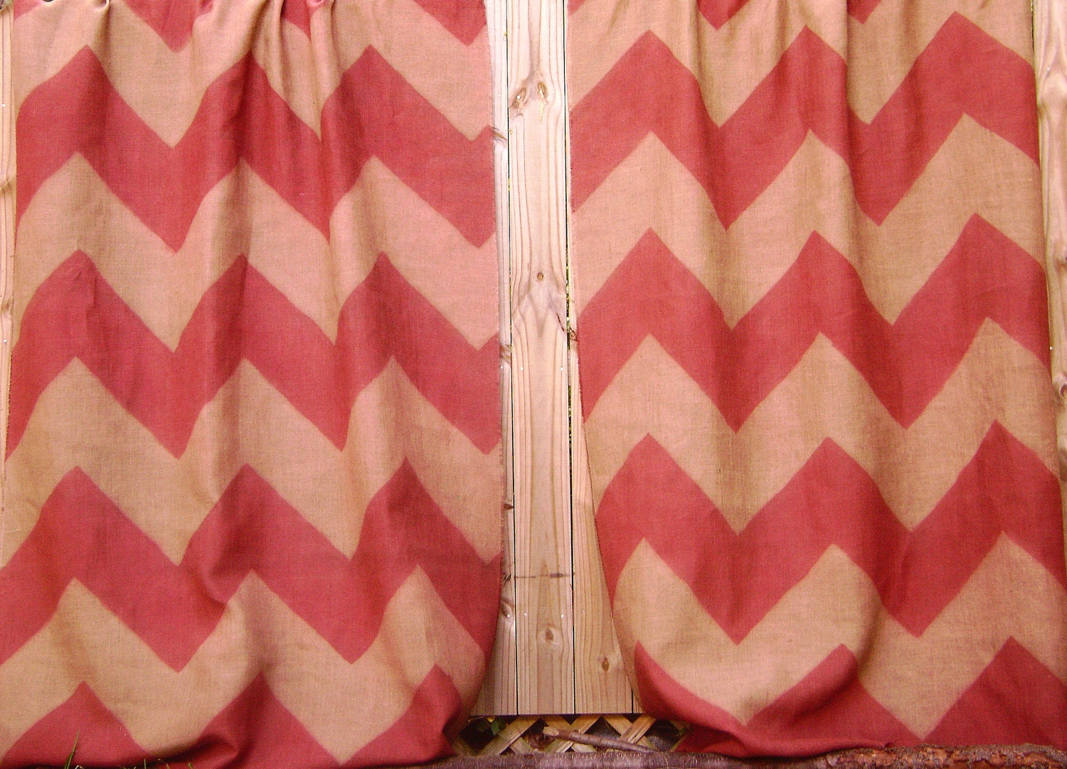 Burlap Farmhouse Red Chevron Curtains and Drapes
