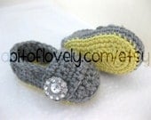 Easter Baby Infant Girl Shoes / Slippers / Booties - Yellow & Grey Jewel - YOUR choice size - (newborn - 12 months) - photo prop - children