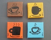 Coffee Cup Magnets: Set of 4 Small Coffee Mug Acrylic Paintings
