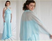 70s Halter Dress / Bombshell / Evening Gown / Blue Wedding / Party / Prom / NOS by Sylvia Ann