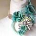 Wedding Necklace RESERVED for MeL with Vintage Flower Brooches in Turquoise featuring Cluster Beaded Statement Necklace by ZILLAS QUEEN