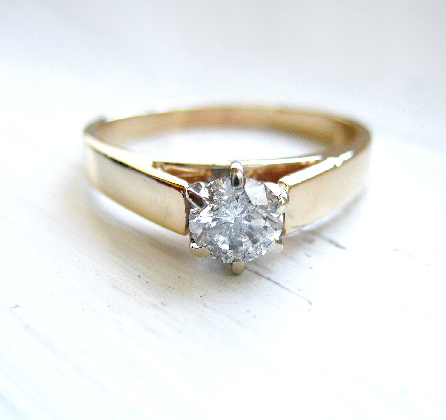 0.50 Carat Estate Diamond Solitaire 14kt Yellow Gold Round Brilliant Engagement Anniversary Ring