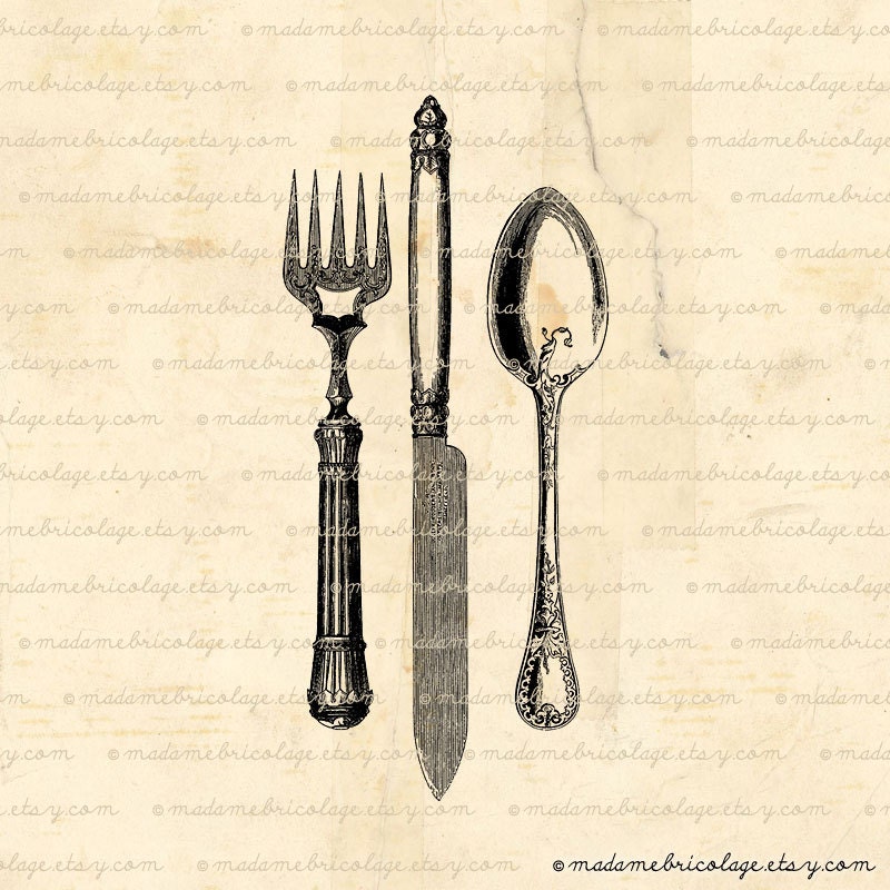 Cutlery Set, Spoon Fork Knife, Digital Download for Iron on Transfer, Papercrafts, Pillows, T-Shirts, Tote Bags, Burlap, No 01830