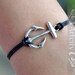 Silver Anchor Bracelet, Vintage style Caribbean Sailor Anchor Bracelet, Black wax cord bracelet