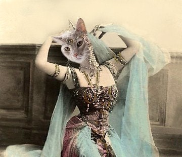 Thema - Vintage Cat 5x7 Print - Anthropomorphic - Altered Photo - Whimsical Art - Photo Collage - Unique Gift Idea - Egyptian Cat