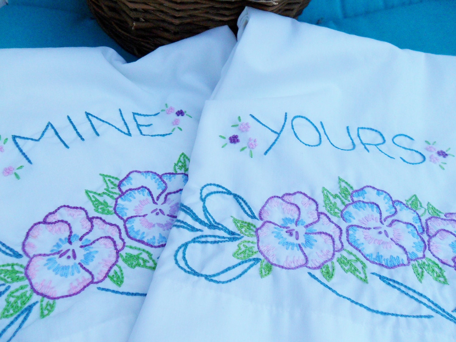Vintage Hand Embroidered Pillow Cases // Mine and Yours