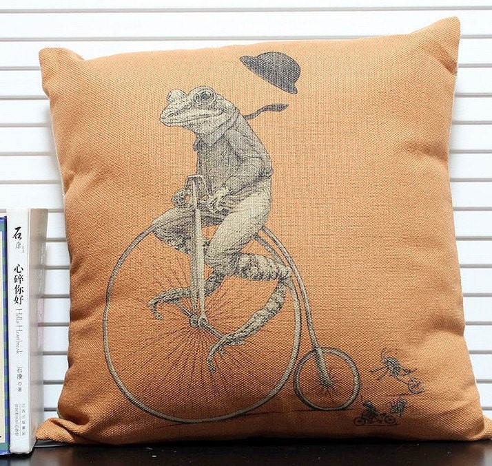 Riding Frog Post Modern Art  Cotton Linen pillow cushion case cover  45cm x 45 cm