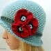 Chunky Crochet Womens Ladies Teens 192O Elegant Flapper Cloche beanie brimmed Hat Green Angora Wool Vintage Style