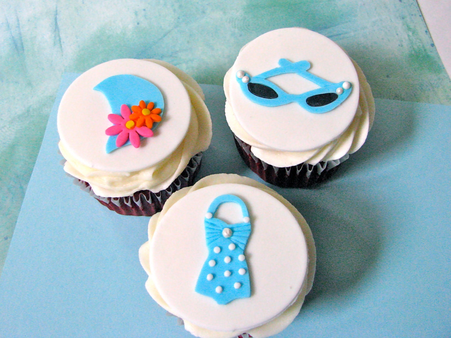 Vintage Pool Party Retro Pool Party  Cupcake Toppers Set