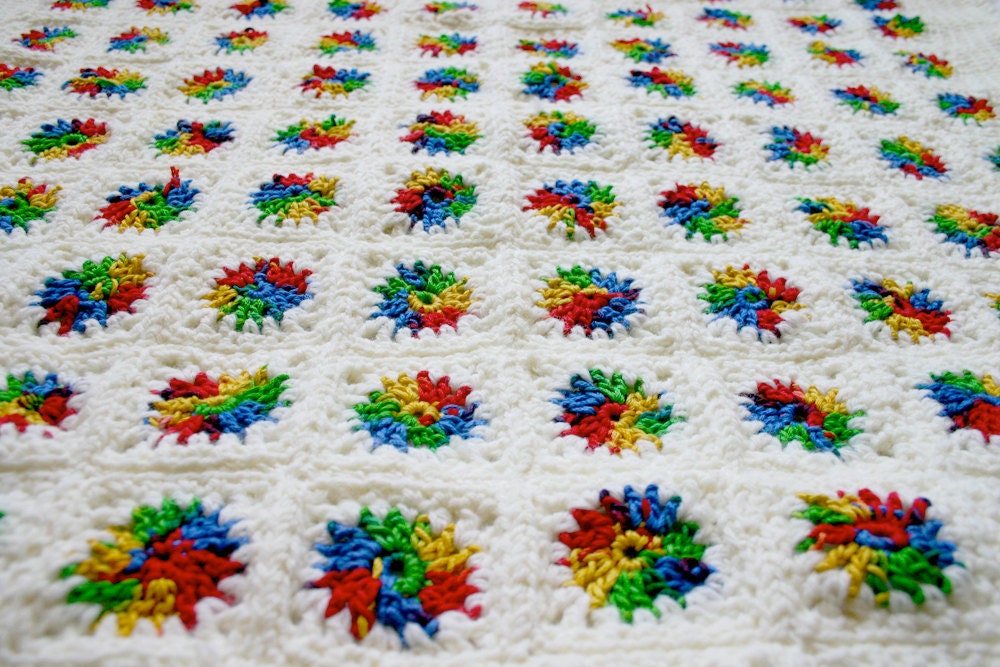 Rainbow Baby Blanket- Crocheted Granny Square Afghan- Boy Or Girl- Cotton and Acrylic Worsted Weight