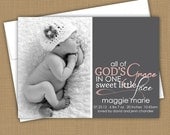 modern baby girl birth announcement. custom photo card. photo baby announcement. All of God's Grace in one sweet little face